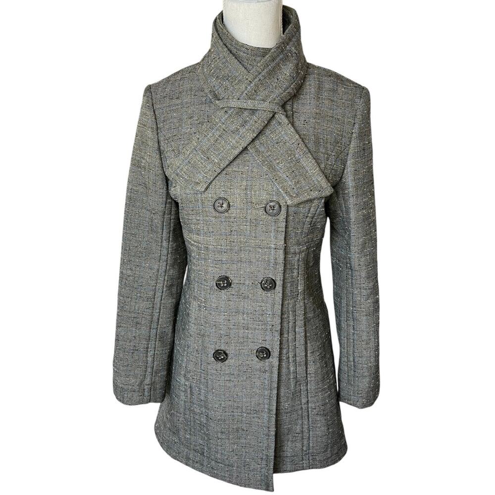 Lole gray double breasted pea coat mock neck preppy winter timeless academia